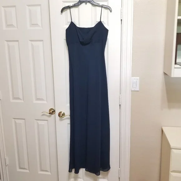 Michaelangelo | Dresses | Womens Michaelangelo Navy Blue Spaghetti Strap  Long Empire Waist Dress | Poshmark